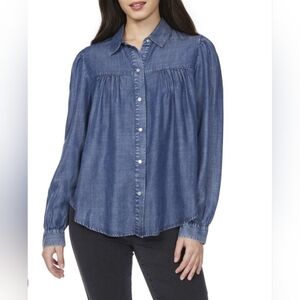 Women's Blue Denim Button-Up Shirt
